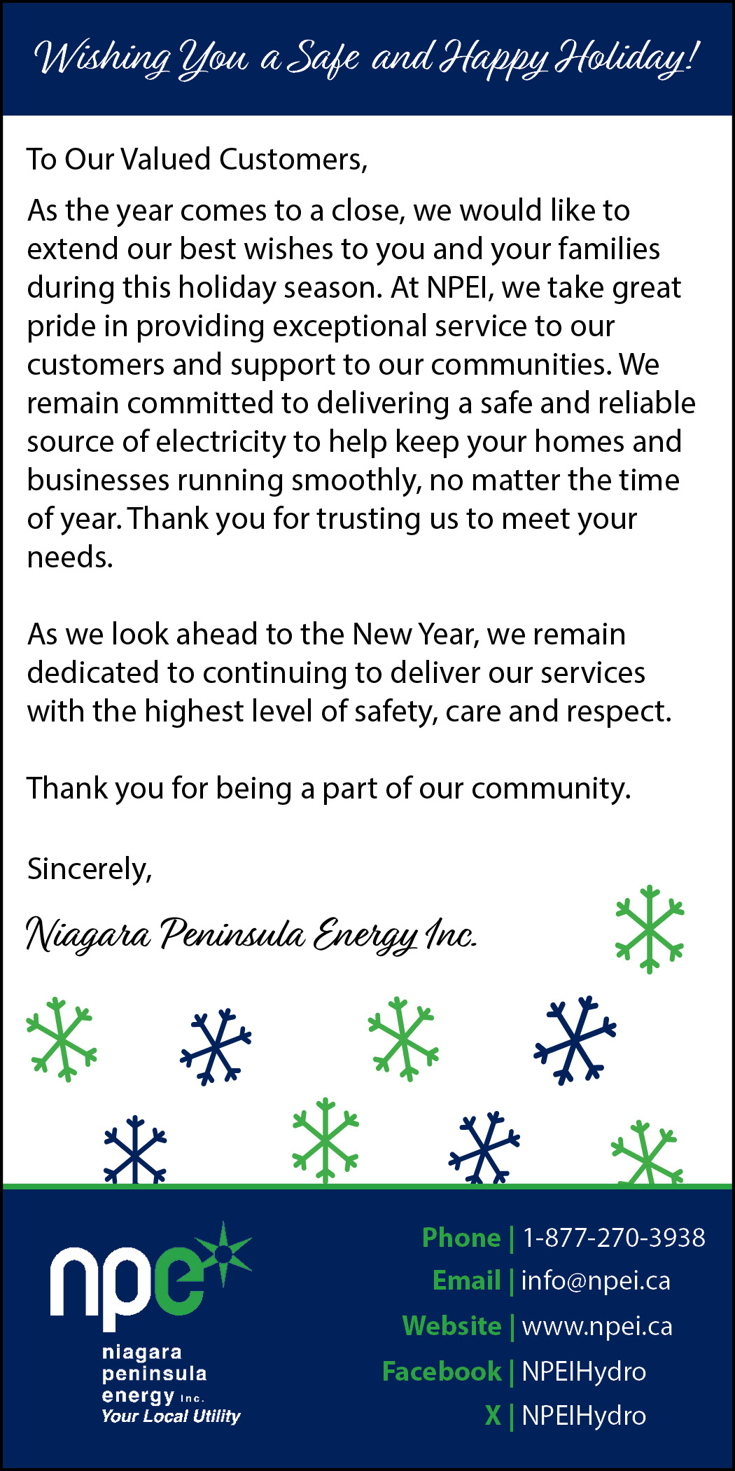 The back of the NPEI 2024 December Bill Insert